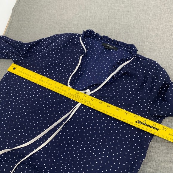 Forever 21 Long Sleeve Pull Over Blouse Navy Blue White Polka Dots Small Ruffled - Picture 7 of 11